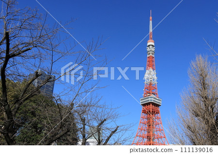 Tokyo Tower Tokyo Tower rising against the blue sky 111139016