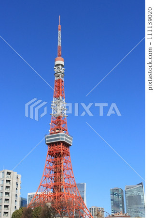 Tokyo Tower Tokyo Tower rising against the blue sky Tokyo Tower Tokyo Tower rising against the blue sky 111139020