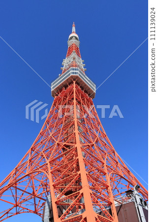 Tokyo Tower Tokyo Tower rising against the blue sky Tokyo Tower Tokyo Tower rising against the blue sky 111139024