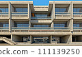 Modern geometric concrete building. Modernistic buiding with straight corners and edges. 111139250