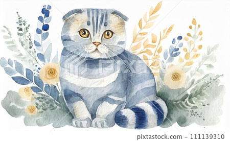 水彩風格的蘇格蘭折耳貓 水彩風格的蘇格蘭折耳貓 111139310