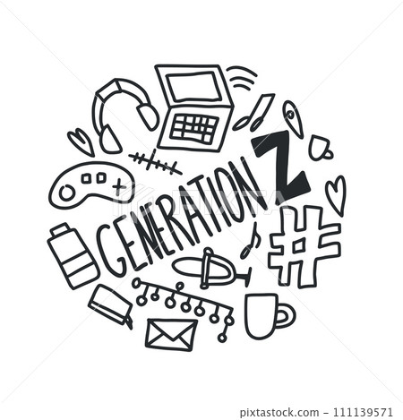 Generation z poster round composition isolated on white background. Text with digital symbols circle badge. Vector illustration. Generation z poster round composition isolated on white background. Text with digital symbols circle badge. Vector illustration. 111139571