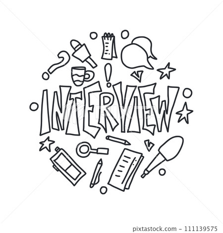 Interview doodle style circle composition isolated on white background. Vector illustration Interview doodle style circle composition isolated on white background. Vector illustration 111139575