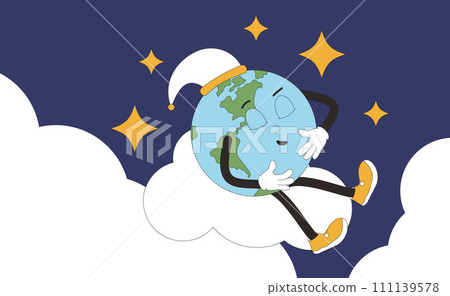 National sleep awareness week banner. Earth mascot on clouds horizontal banner. Vector illustration National sleep awareness week banner. Earth mascot on clouds horizontal banner. Vector illustration 111139578
