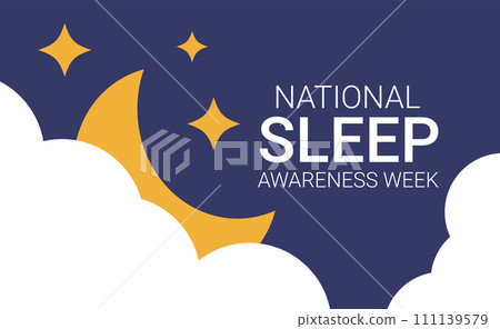 National sleep awareness week banner. Template with moon and clouds for holiday design. Vector illustration 111139579
