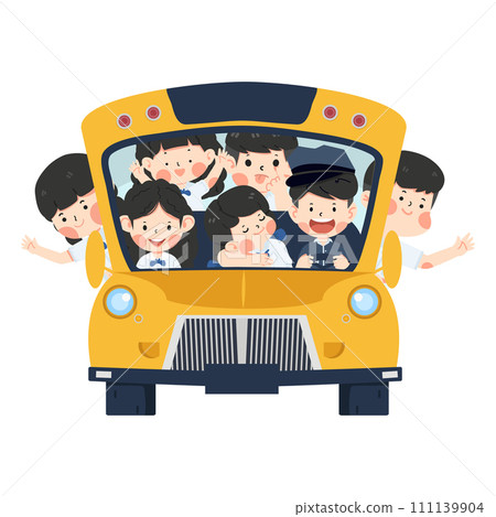 Back to school vector design school bus with kids student 111139904
