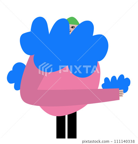 Modern artwork. Man dressed weird blue-pink outfit. Cute character against white background. Cartoon style. Hand drawn Vector illustration. Modern artwork. Man dressed weird blue-pink outfit. Cute character against white background. Cartoon style. Hand drawn Vector illustration. 111140338