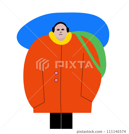 Modern artwork. Man with bag go to university. Back to school. Cute character against white background. Cartoon style. Hand drawn Vector illustration. 111140374