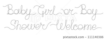 Baby shower word set. Words in one line style isolated on white background. Simple text for banners, cards, invitations, posters. A set of words for your design. Vector illustration Baby shower word set. Words in one line style isolated on white background. Simple text for banners, cards, invitations, posters. A set of words for your design. Vector illustration 111140386