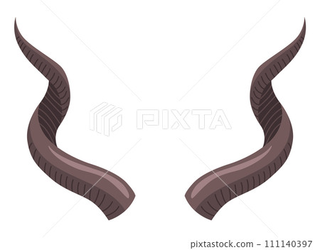 Horns. Hunting trophy. Vector horned wild animal. Pairs of antlers. Vector illustration of hunted animal, wildlife decoration concept Horns. Hunting trophy. Vector horned wild animal. Pairs of antlers. Vector illustration of hunted animal, wildlife decoration concept 111140397