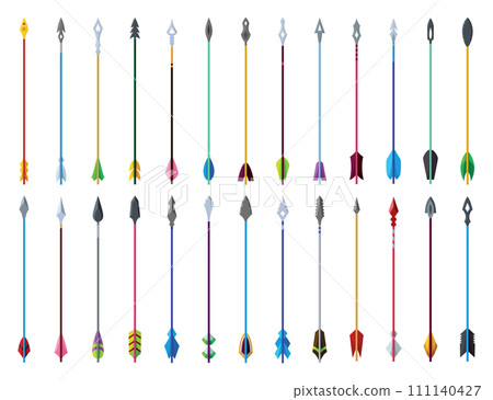 Medieval arrow. Fighting decorative cartoon arrows Design element for poster, label or sign on menu. Color vintage symbols 111140427
