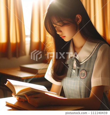 girl, student, reading quietly, warm sunshine, tranquility, temperament, girl 111140439