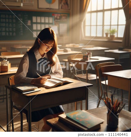 girl, student, reading quietly, warm sunshine, tranquility, temperament, girl 111140441