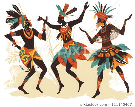 Tribal dance by indigeneous African and latinoamerican people and indians, Celebration of tradition Tribal dance by indigeneous African and latinoamerican people and indians, Celebration of tradition 111140467
