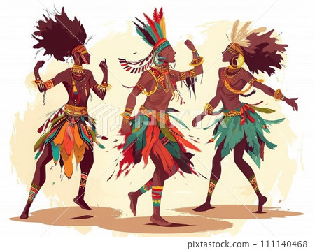 Tribal dance by indigeneous African and latinoamerican people and indians, Celebration of tradition Tribal dance by indigeneous African and latinoamerican people and indians, Celebration of tradition 111140468