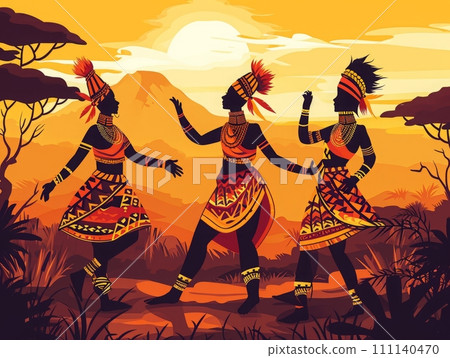 Tribal dance by indigeneous African and latinoamerican people and indians, Celebration of tradition Tribal dance by indigeneous African and latinoamerican people and indians, Celebration of tradition 111140470