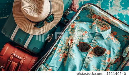 Going on beach vacation and making holiday plans, packing and purchasing tickets for dream vacation Going on beach vacation and making holiday plans, packing and purchasing tickets for dream vacation 111140540