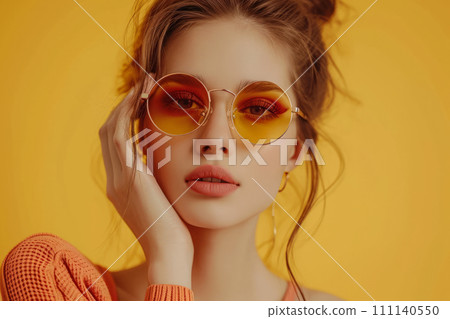 Close-up of glamorous Caucasian model with bold makeup on the face Close-up of glamorous Caucasian model with bold makeup on the face 111140550
