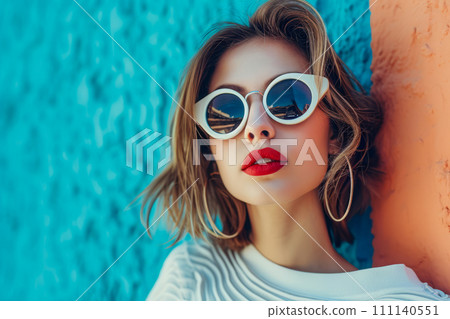 Close-up of glamorous Caucasian model with bold makeup on the face Close-up of glamorous Caucasian model with bold makeup on the face 111140551