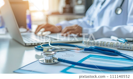 Telemedicine doctor inspecting patients health complaints about health over the internet webcam 111140552