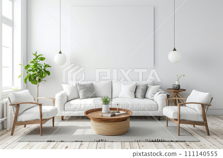 Condo apartment interior furnished in Scandinavian style in upscale neighborhood 111140555