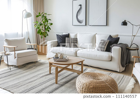 Condo apartment interior furnished in Scandinavian style in upscale neighborhood Condo apartment interior furnished in Scandinavian style in upscale neighborhood 111140557