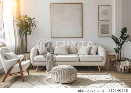 Condo apartment interior furnished in Scandinavian style in upscale neighborhood Condo apartment interior furnished in Scandinavian style in upscale neighborhood 111140558