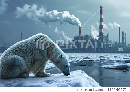 Climate change, global warming and environmental pollution. Polar bear animal extinction Climate change, global warming and environmental pollution. Polar bear animal extinction 111140571