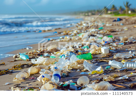Plastic waste pollution, trash damages environment and ecology balance on earth 111140573