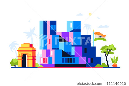 Urban area in India - modern colored vector illustration 111140910
