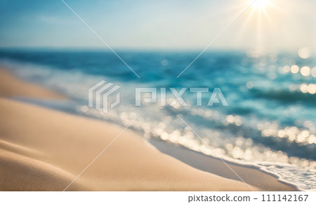 Serene summer beach scene with sand and sea Serene summer beach scene with sand and sea 111142167