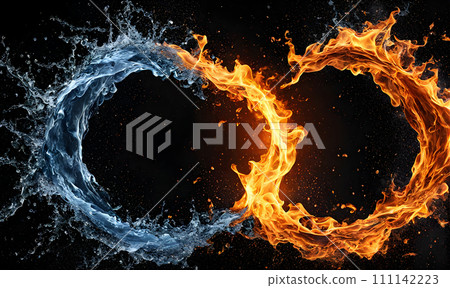 Fiery flames meet cool splashing water Fiery flames meet cool splashing water 111142223