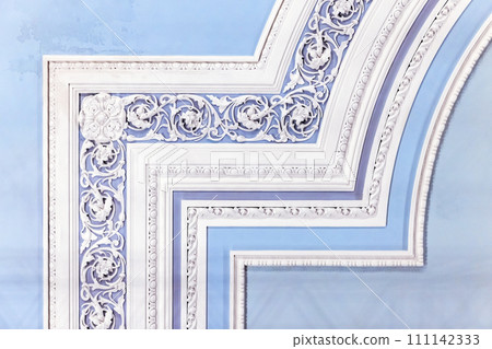Light blue wall with classic stucco decoration, abstract interior 111142333