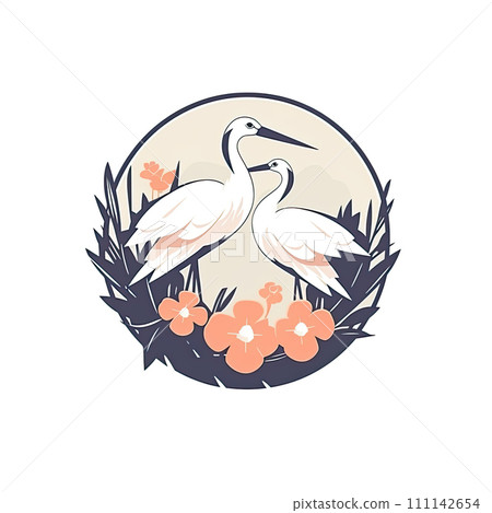 White stork with flowers. 111142654
