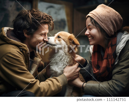 volunteers help a homeless dog 111142731