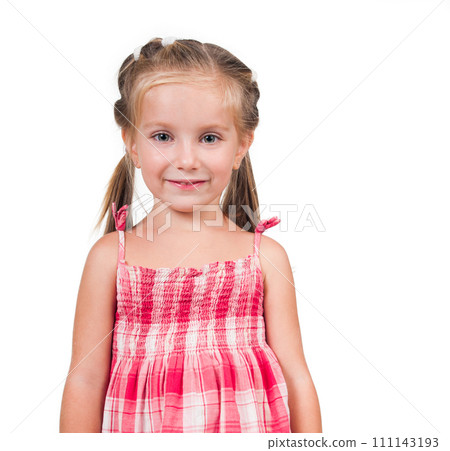 Portrait of cute little girl isolated on a white background Portrait of cute little girl isolated on a white background 111143193