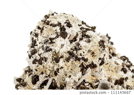 Macro stone Pyrite mineral in rock on a white background 111143687