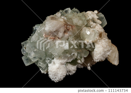 Macro stone Apophyllite mineral on black background 111143734