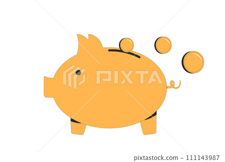 Piggybank with coins isolated in white background. Save money. Moneybox. budgeting life. 111143987