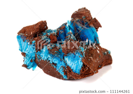 Macro of stone Chalcanthite mineral on white background Macro of stone Chalcanthite mineral on white background 111144261