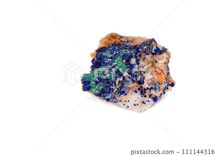 Macro mineral stone Malachite and Azurite against white background Macro mineral stone Malachite and Azurite against white background 111144316