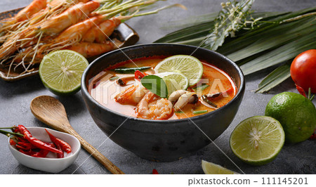 tom yum goong soup, thai food 111145201