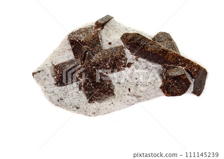 macro mineral stone Staurolite on a white background 111145239