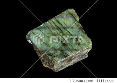 Macro of the stone Labradorite mineral on a black background 111145280