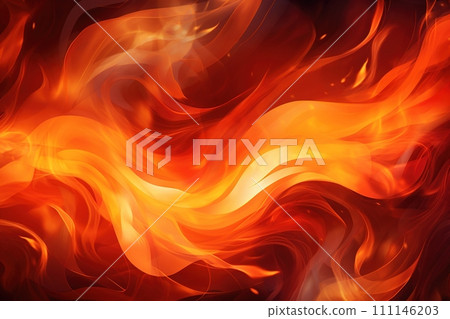 Abstract fiery background with swirling orange and red flames, perfect for dynamic and energetic design themes or creative projects. Stylized fire backdrop. Generative AI. 111146203