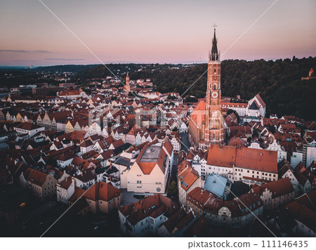 Aerial view over medieval town of Landshut, Bavaria, Germany 111146435