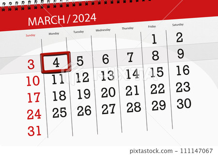 Calendar 2024, deadline, day, month, page, organizer, date, March, monday, number 4 111147067