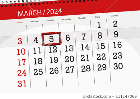 Calendar 2024, deadline, day, month, page, organizer, date, March, tuesday, number 5 Calendar 2024, deadline, day, month, page, organizer, date, March, tuesday, number 5 111147069