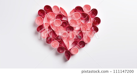 Red and pink heart shape, paper quilling craft, 3d paper decoration. Valentines day concept, Mothers day or anniversary greeting card design 111147200
