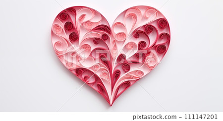 Red and pink heart shape, paper quilling craft, 3d paper decoration. Valentines day concept, Mothers day or anniversary greeting card design 111147201